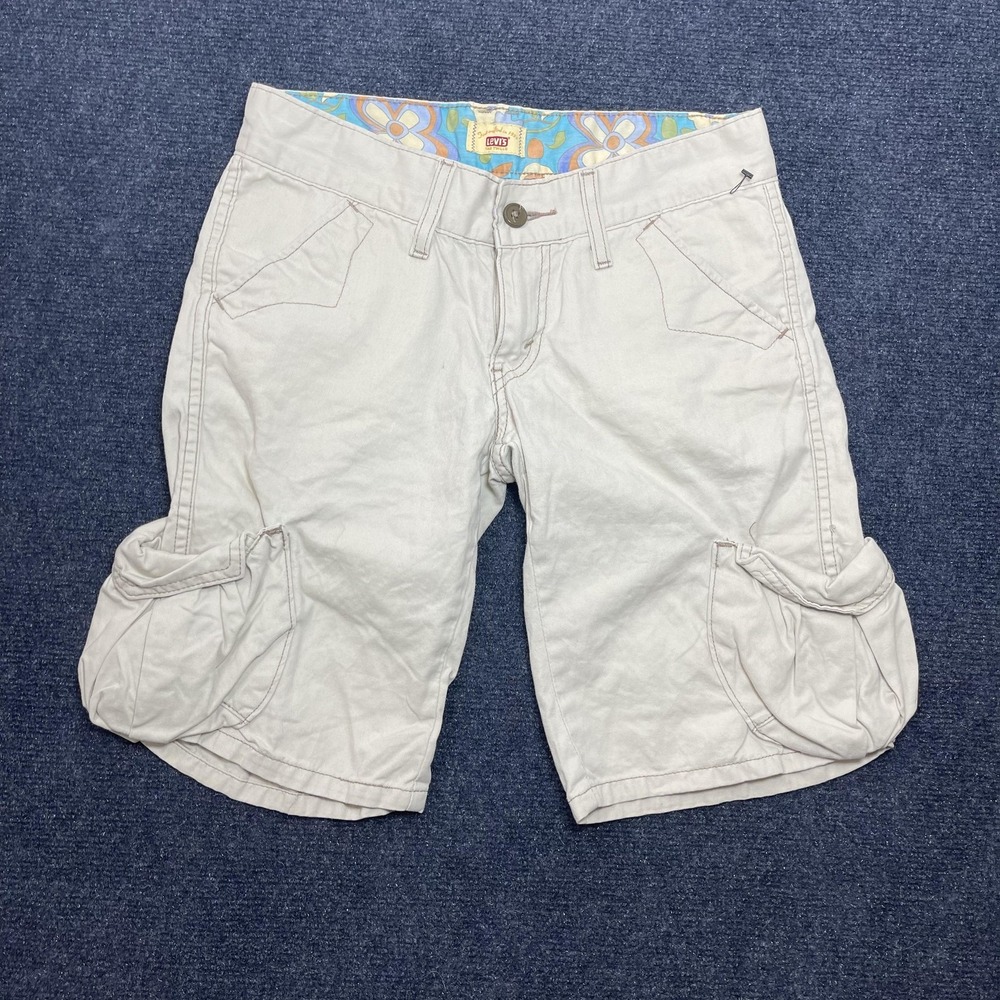 Y2K Levi's Cargo Shorts Womens 5 30W Beige Twill Ramie Cotton Pockets Summer